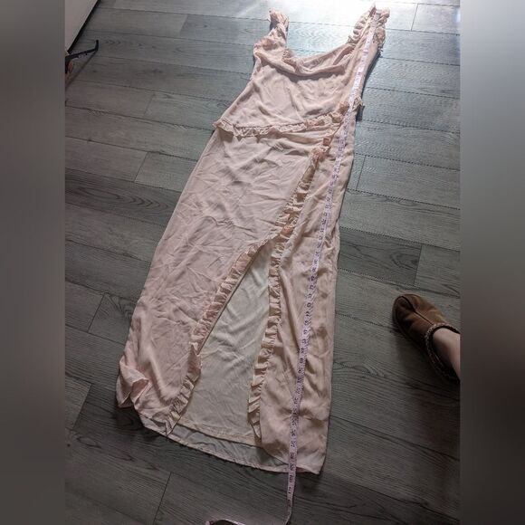 Lucy In The Sky Chiffon Formal Event Ruffle Peach Pink Maxi Dress Size XL - Picture 8 of 8